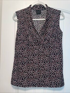 JKLA California Deep V Sleeveless Polka Dot Blouse  Pink Black White  Medium